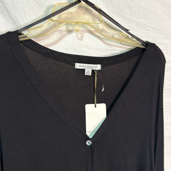 Green Envelope 2x black button down soft tied waistline hi low hemline nwt - Picture 2 of 8